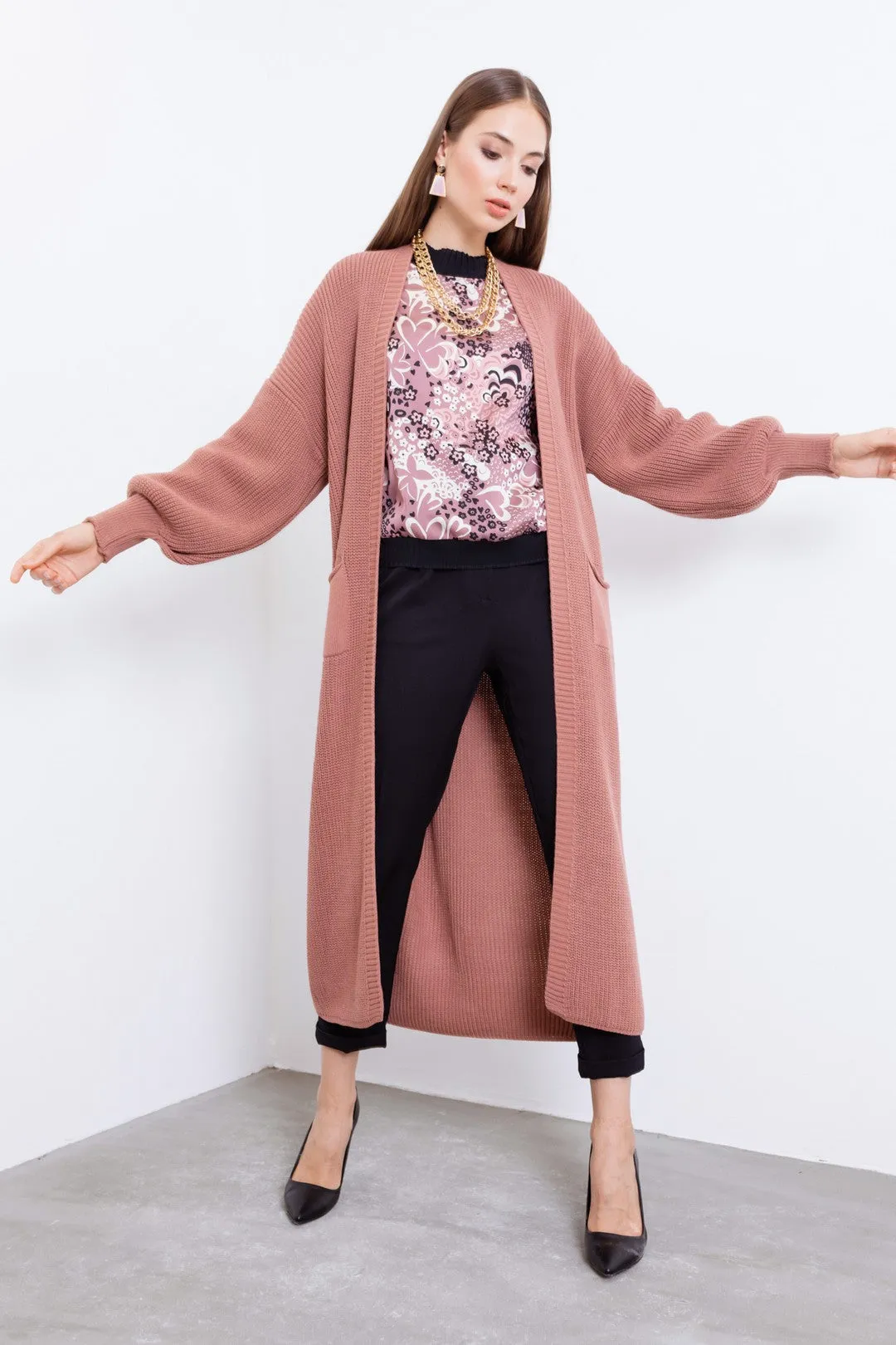 Female Balloon Arm Long Knitwear Cardigan