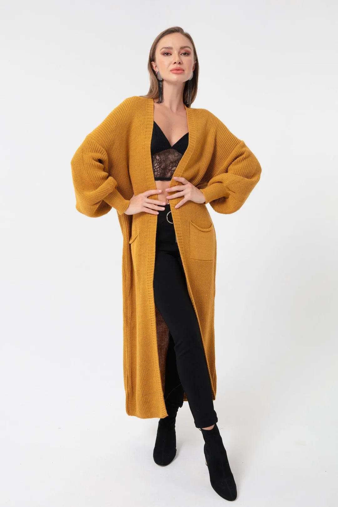 Female Balloon Arm Long Knitwear Cardigan