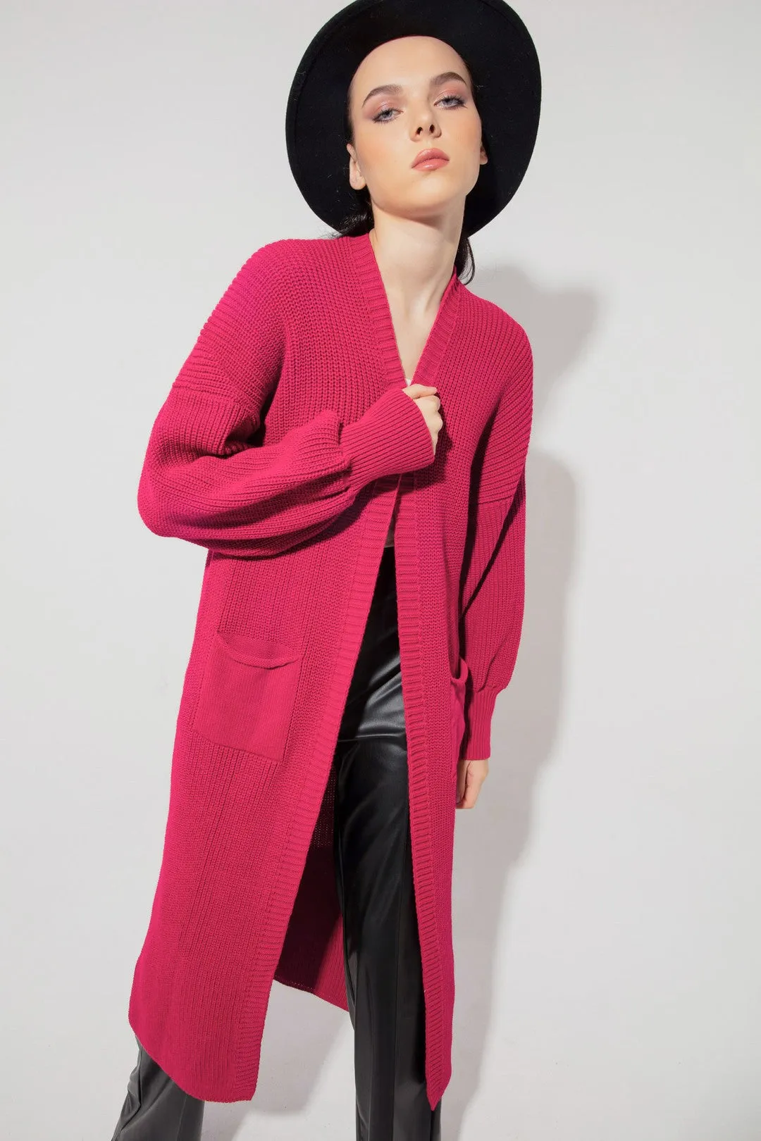 Female Balloon Arm Long Knitwear Cardigan