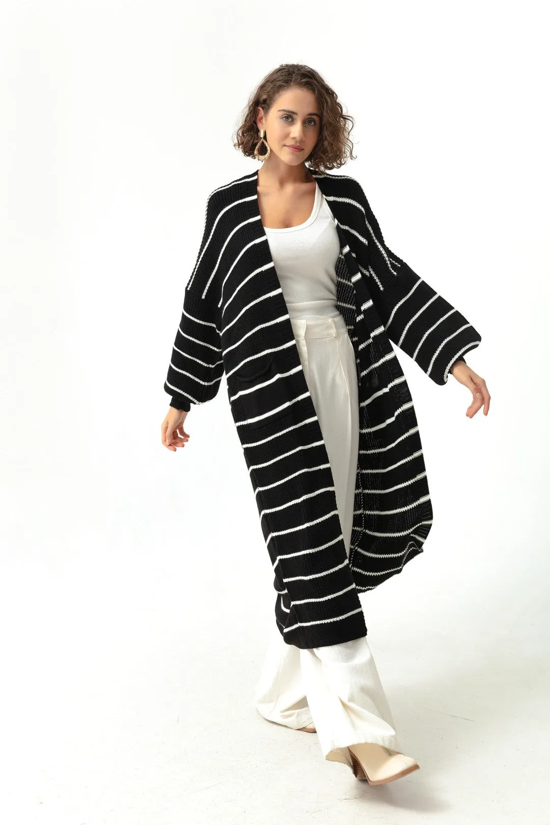 Female Balloon Arm Long Knitwear Cardigan