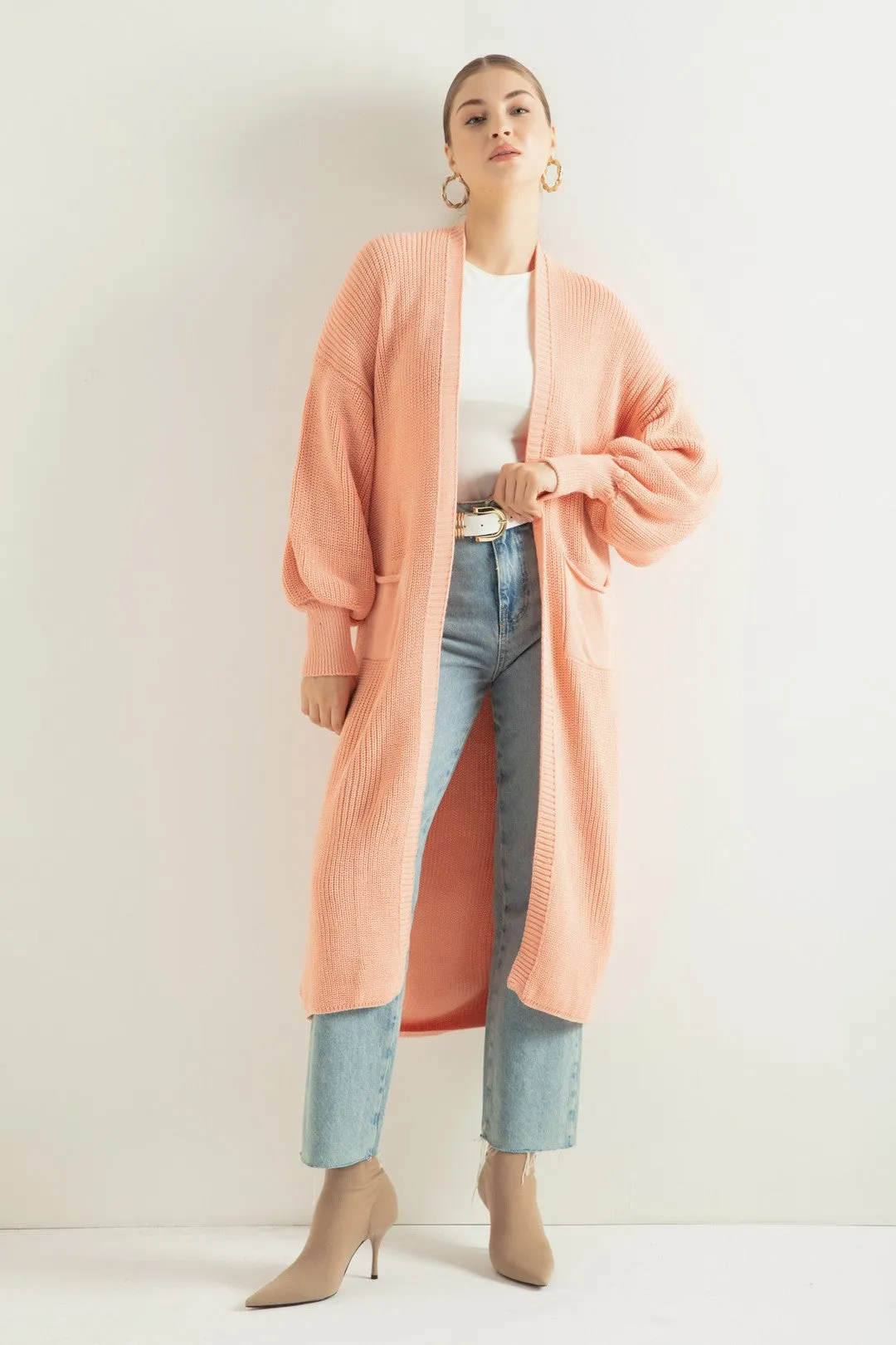 Female Balloon Arm Long Knitwear Cardigan