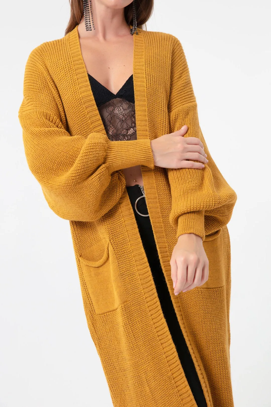 Female Balloon Arm Long Knitwear Cardigan