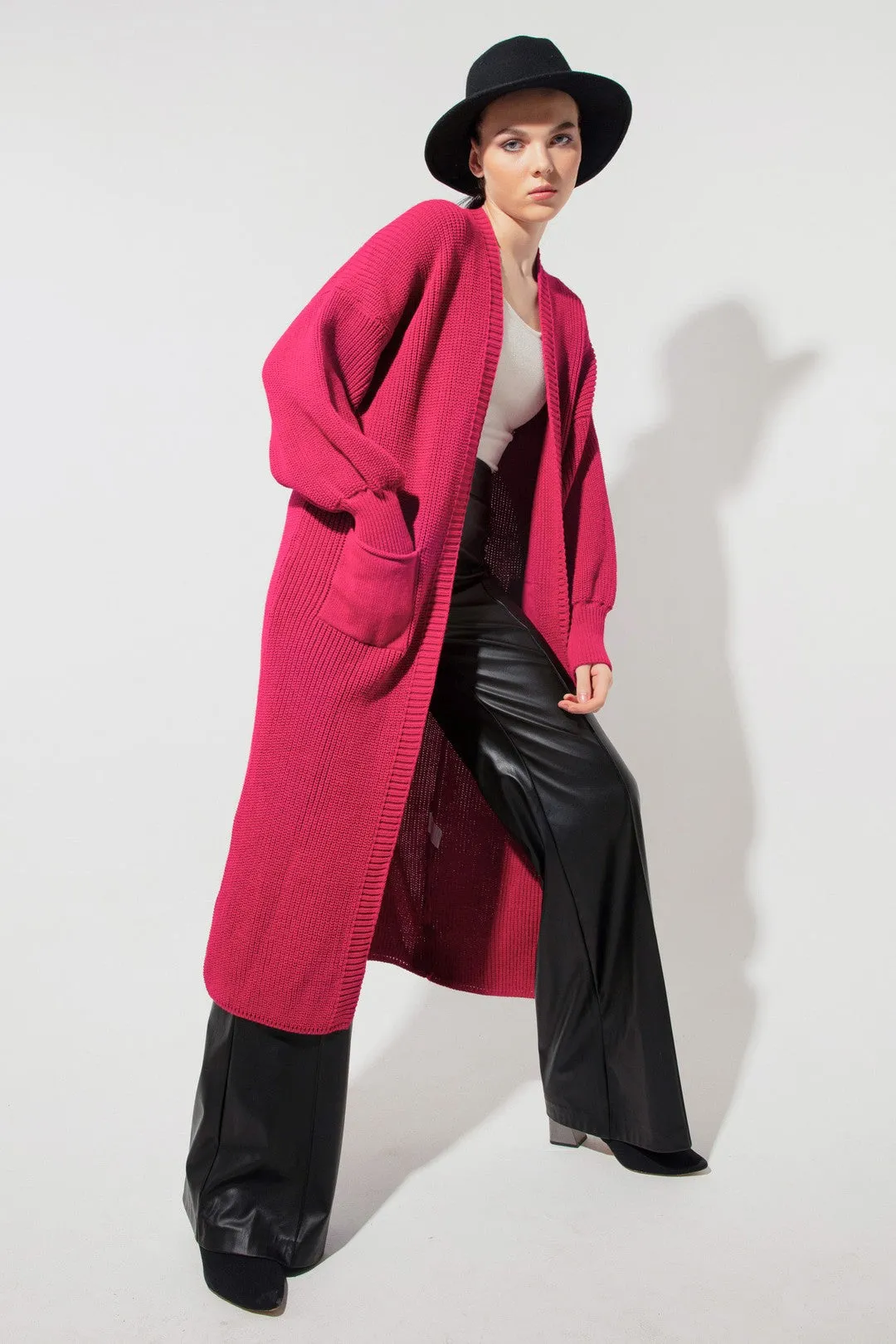 Female Balloon Arm Long Knitwear Cardigan