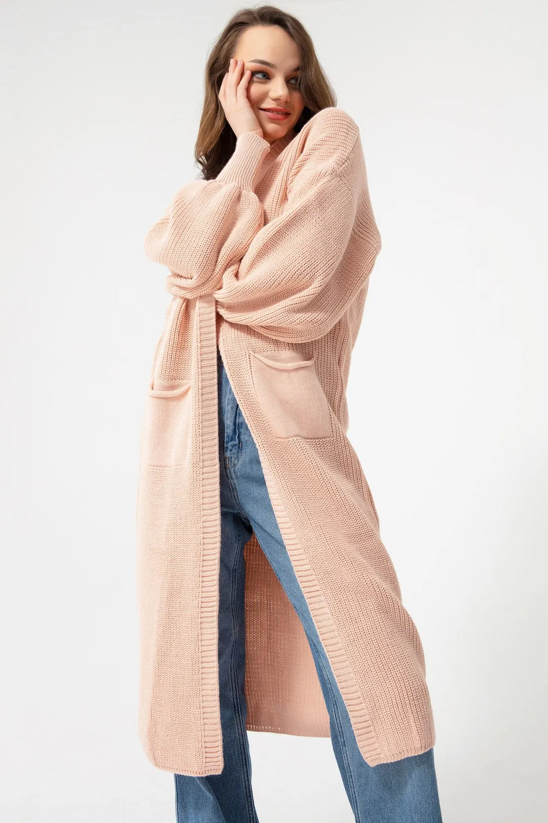 Female Balloon Arm Long Knitwear Cardigan