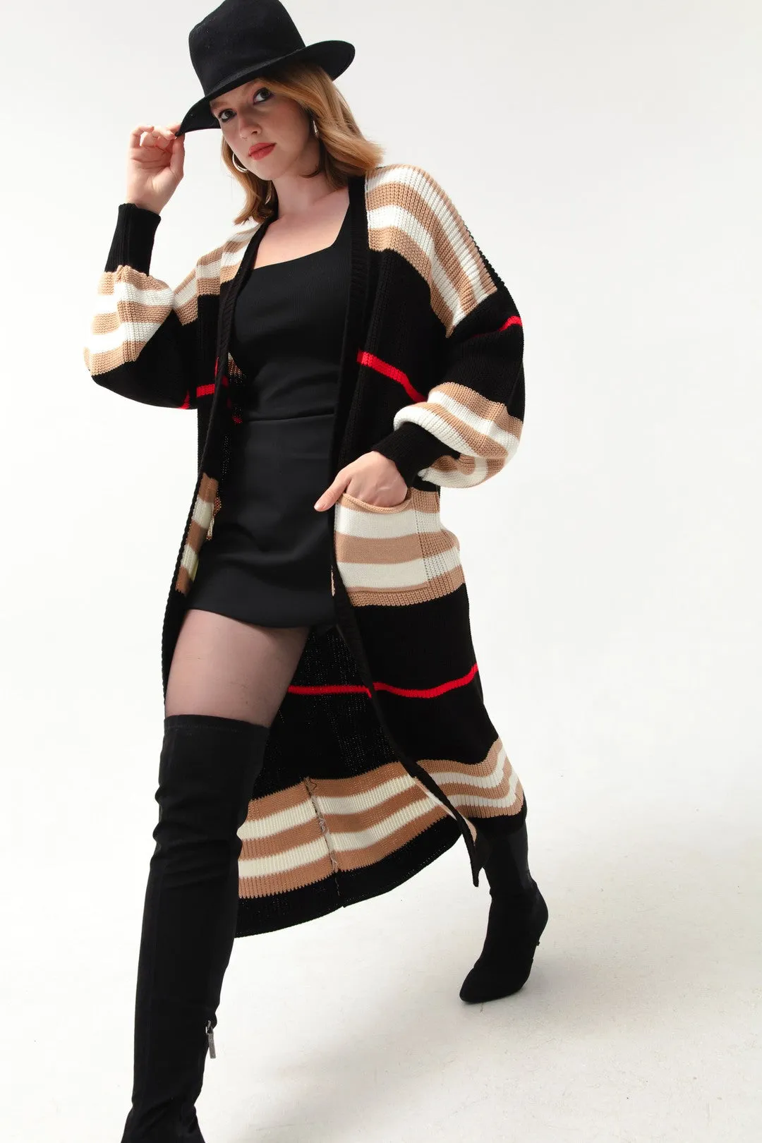 Female Balloon Arm Long Knitwear Cardigan