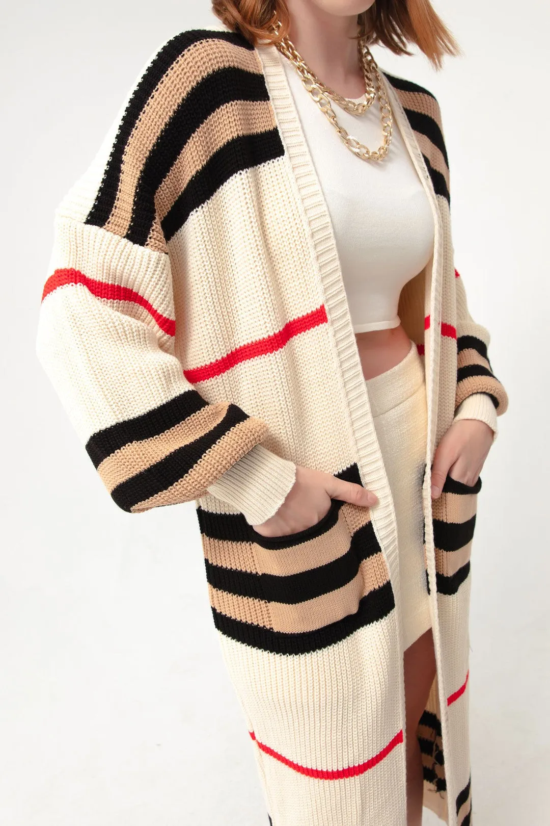 Female Balloon Arm Long Knitwear Cardigan