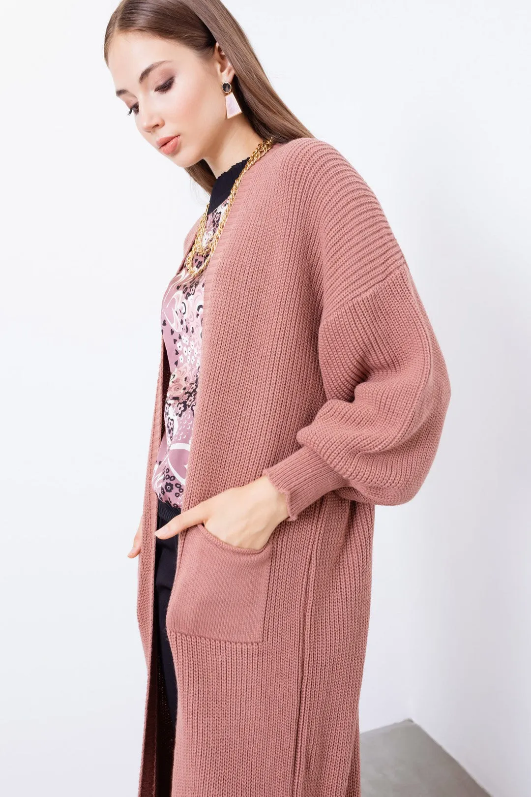 Female Balloon Arm Long Knitwear Cardigan