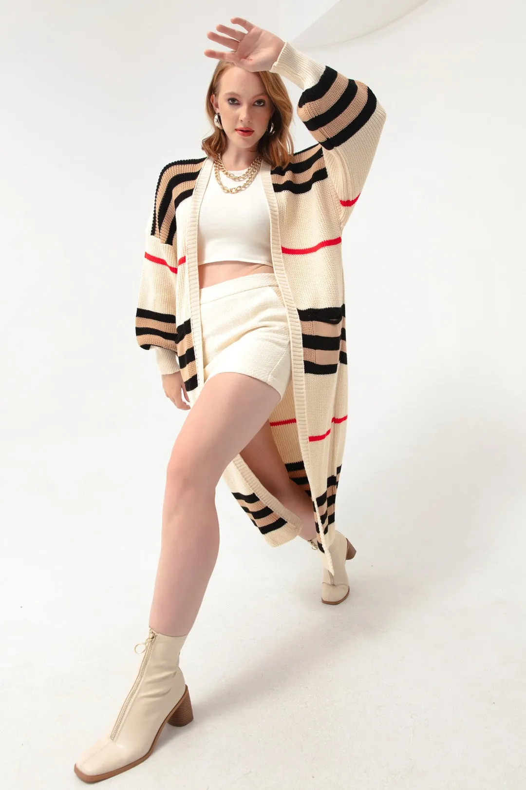 Female Balloon Arm Long Knitwear Cardigan