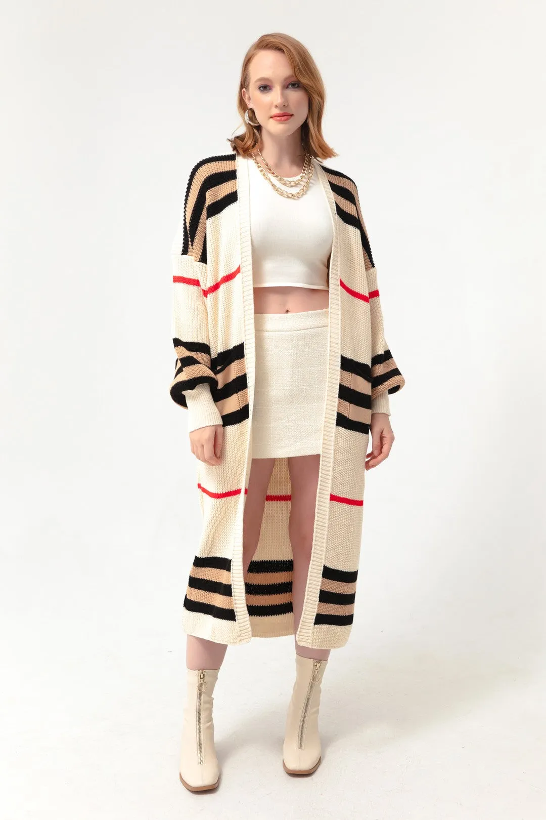 Female Balloon Arm Long Knitwear Cardigan