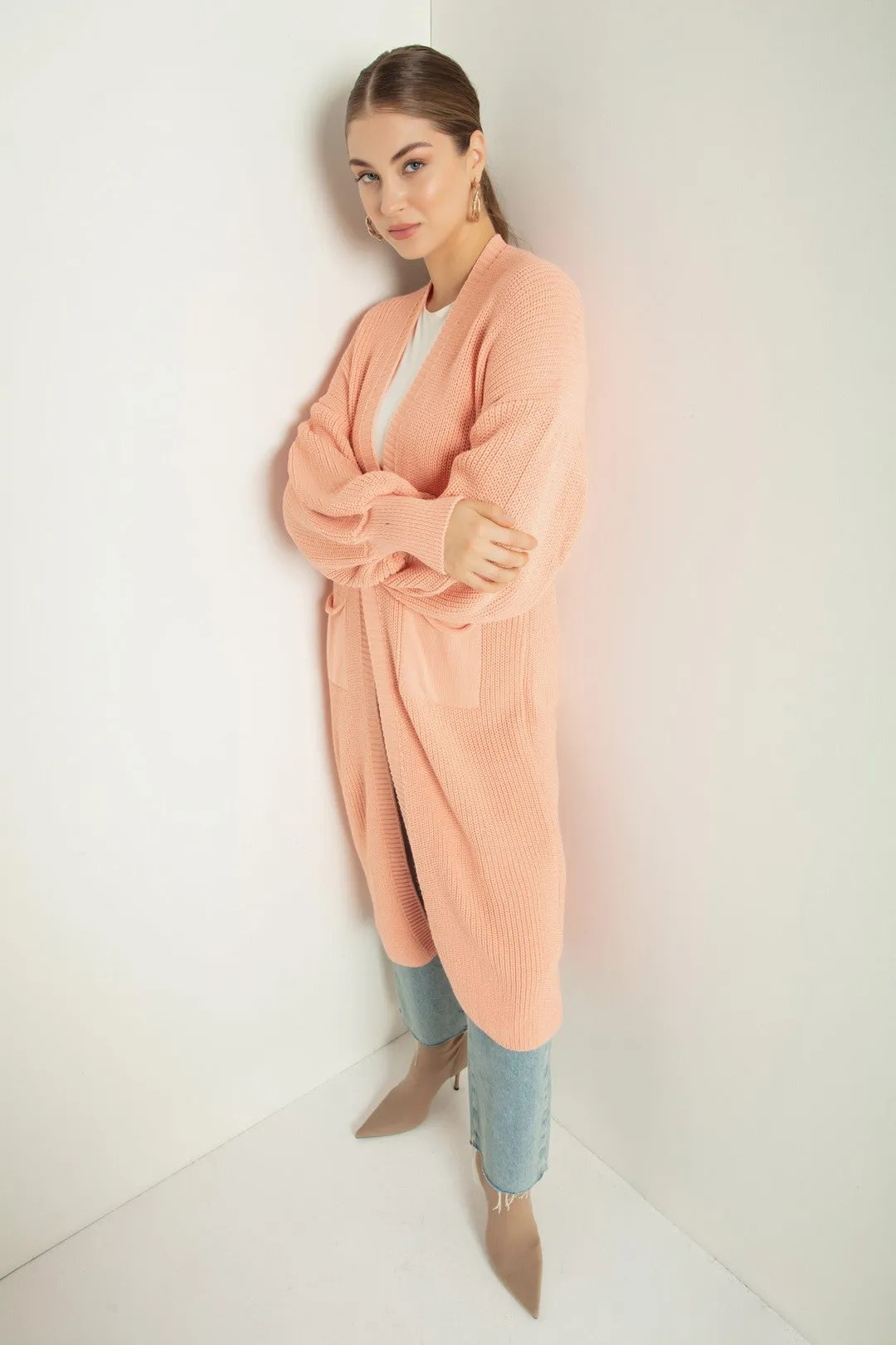 Female Balloon Arm Long Knitwear Cardigan