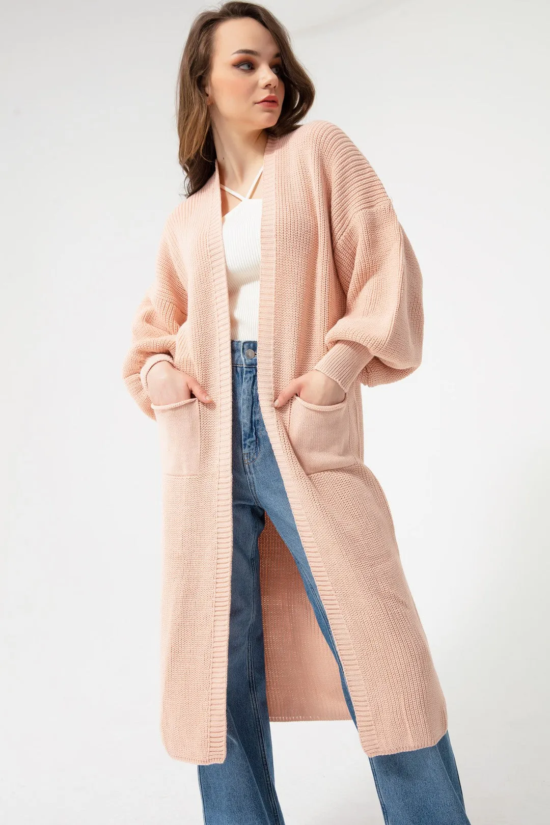 Female Balloon Arm Long Knitwear Cardigan