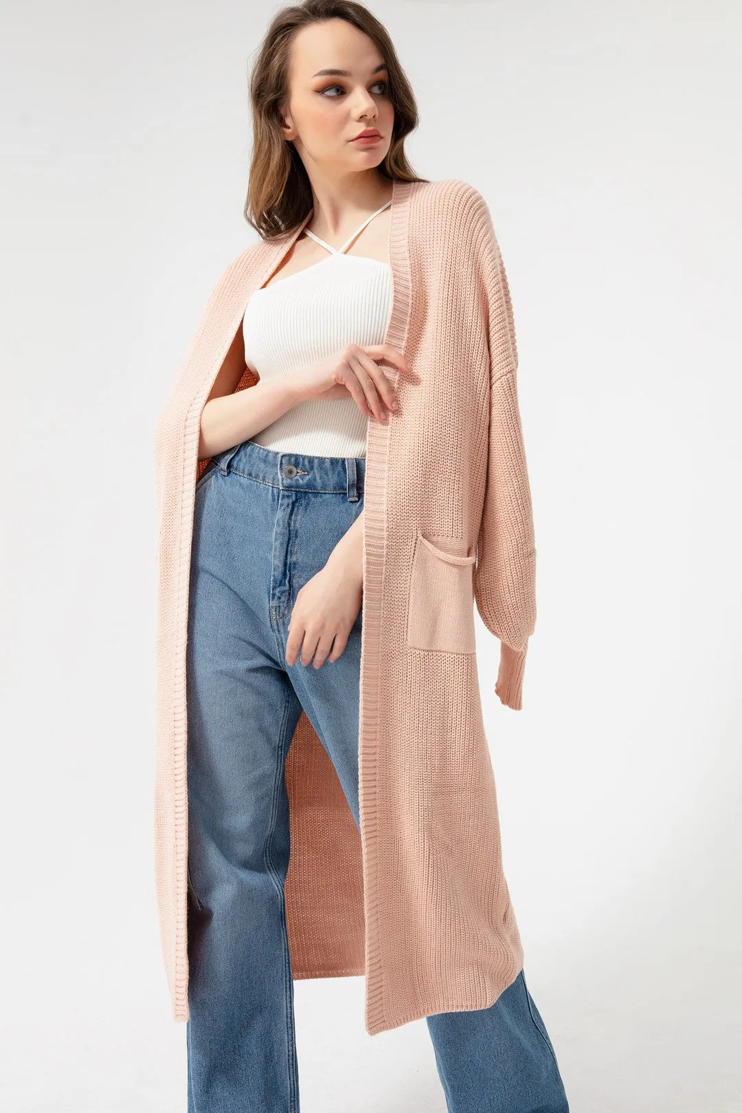 Female Balloon Arm Long Knitwear Cardigan