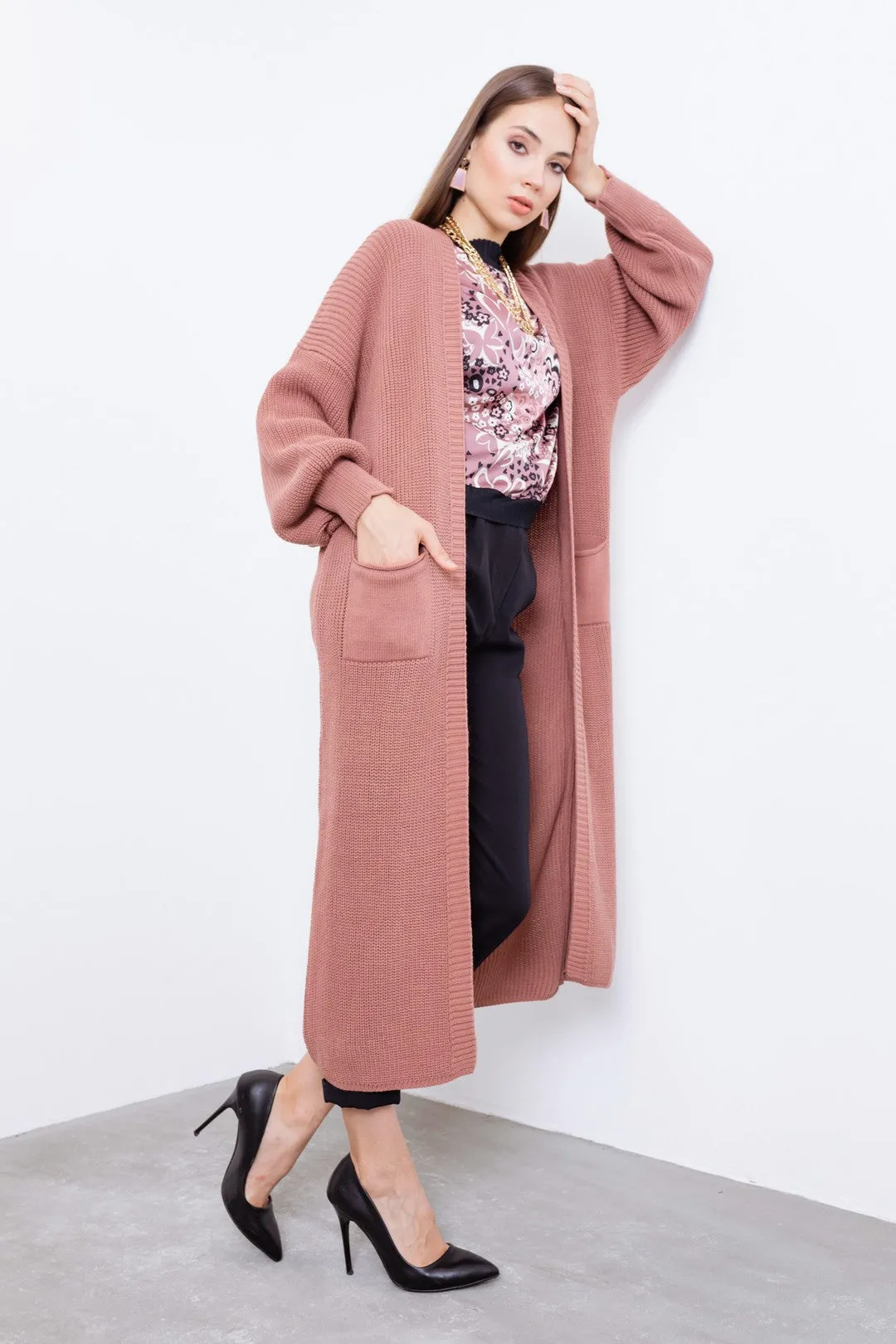 Female Balloon Arm Long Knitwear Cardigan