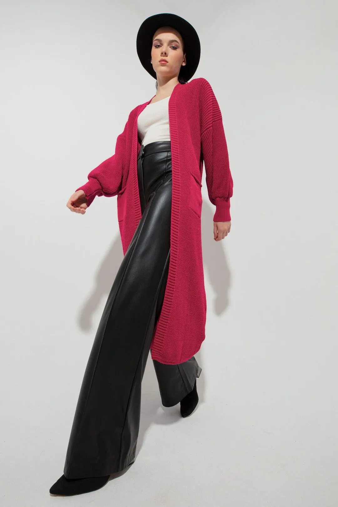 Female Balloon Arm Long Knitwear Cardigan