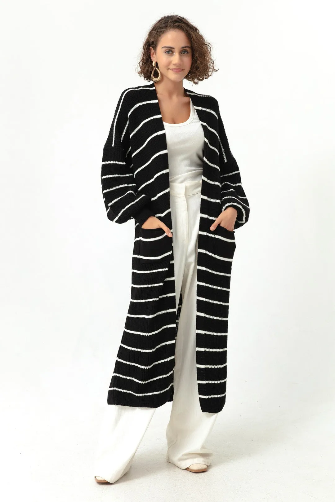 Female Balloon Arm Long Knitwear Cardigan