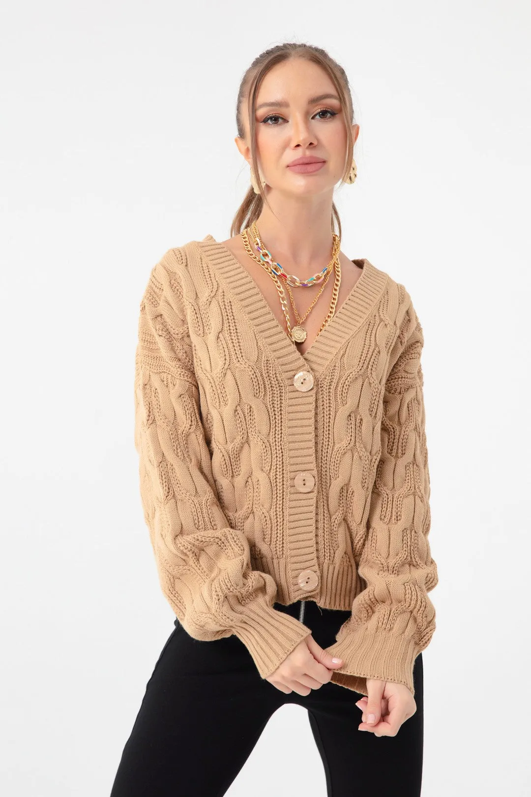 Female Braided Mini Knitwear Cardigan