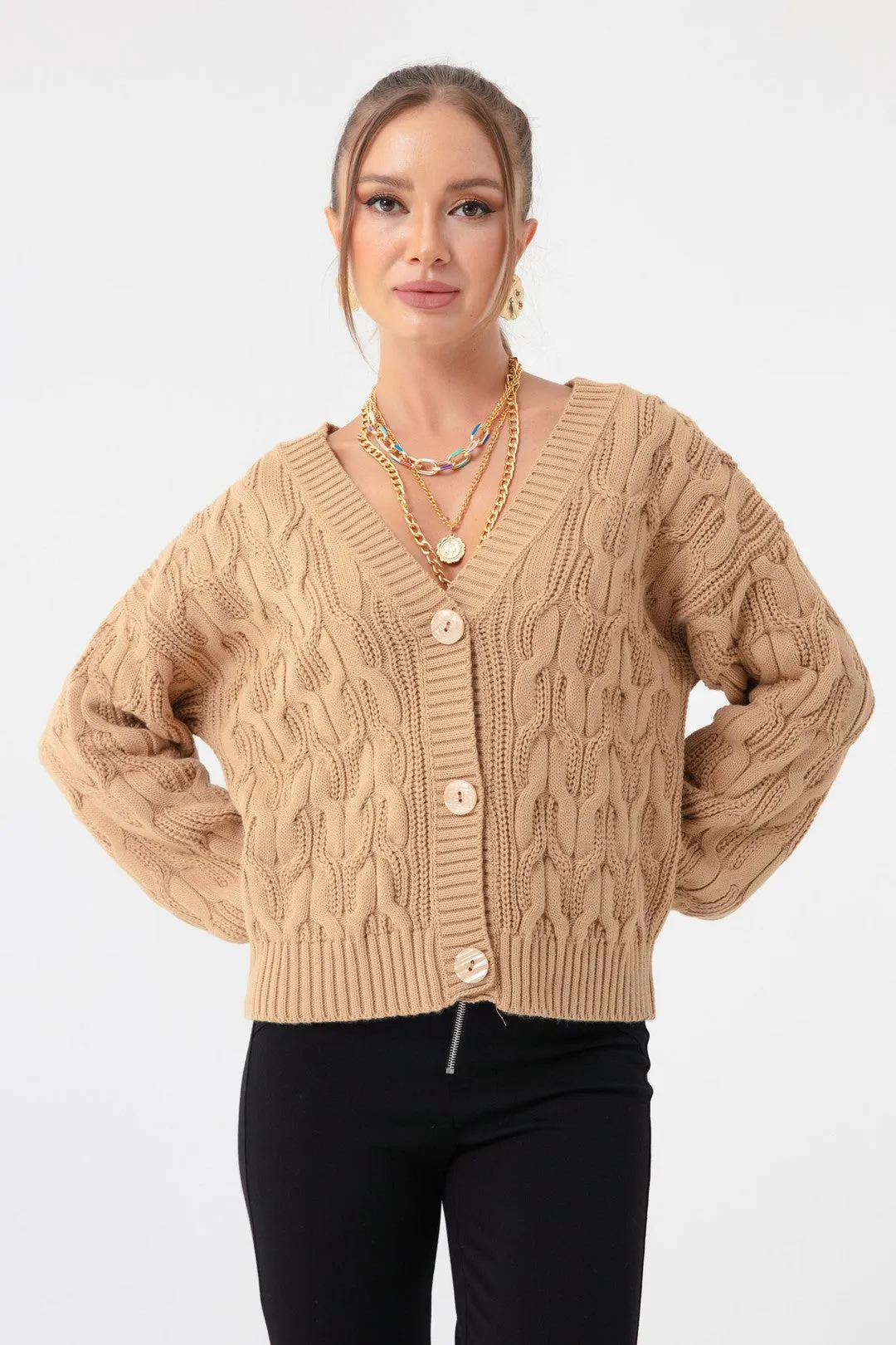 Female Braided Mini Knitwear Cardigan