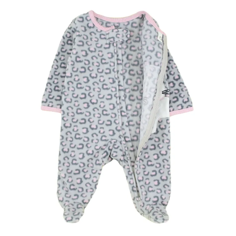 Fleece Zip Up Footed Sleeper - Leopard