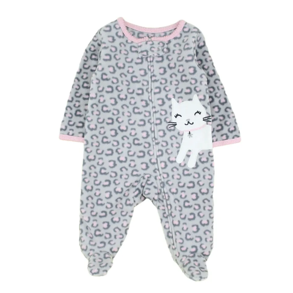 Fleece Zip Up Footed Sleeper - Leopard