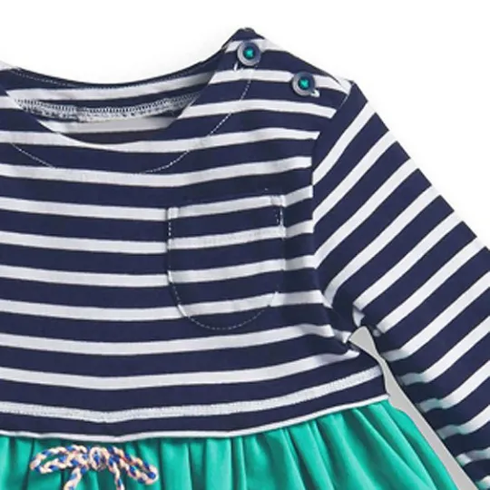 Full Sleeve Colourful Striped Design Girls Dress