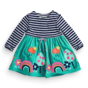 Full Sleeve Colourful Striped Design Girls Dress