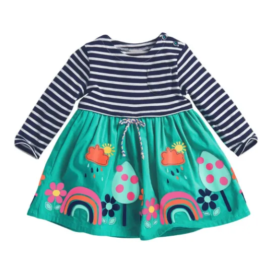 Full Sleeve Colourful Striped Design Girls Dress