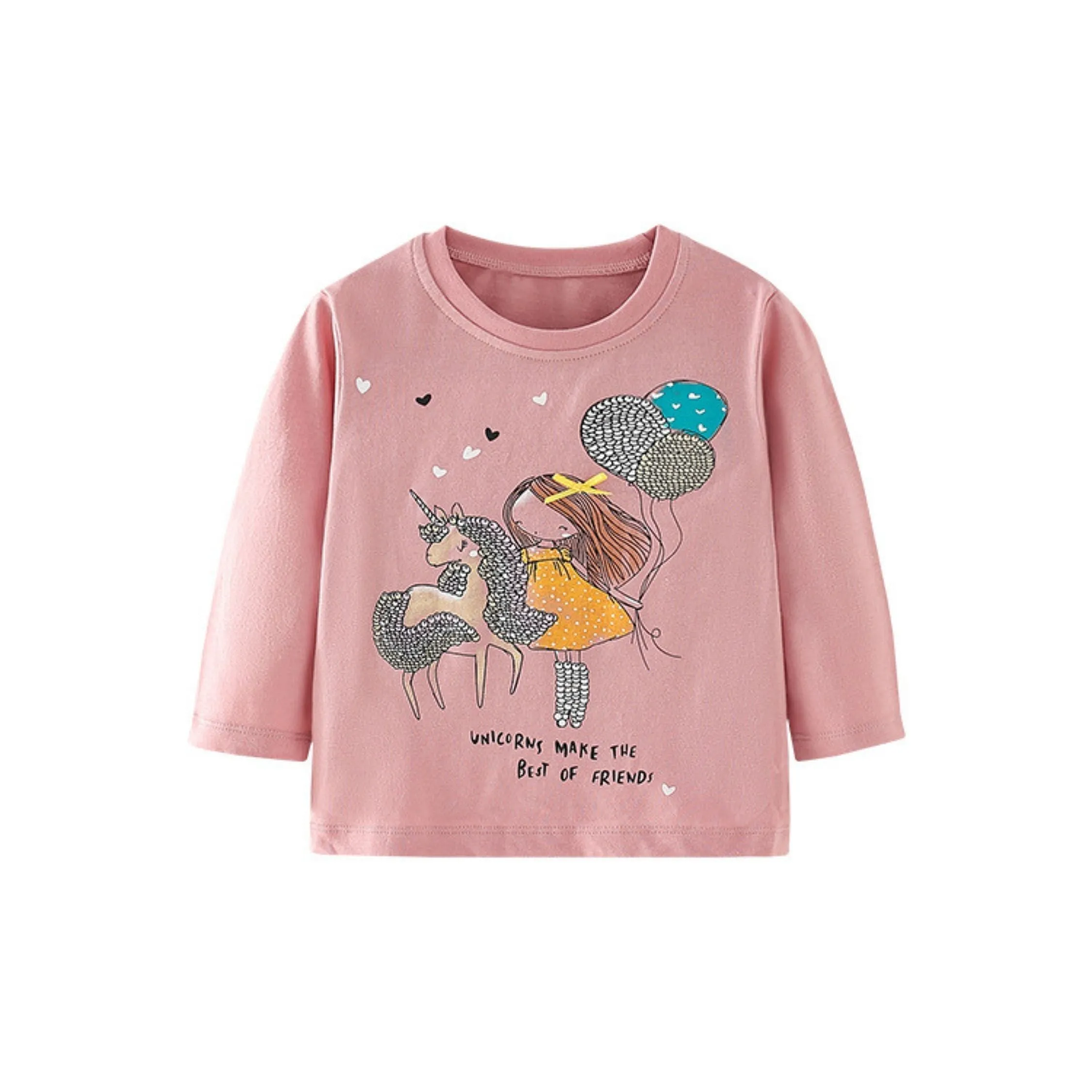 Full Sleeve Unicorn's Girl & Baloons Theme Girls T-Shirt, Pink