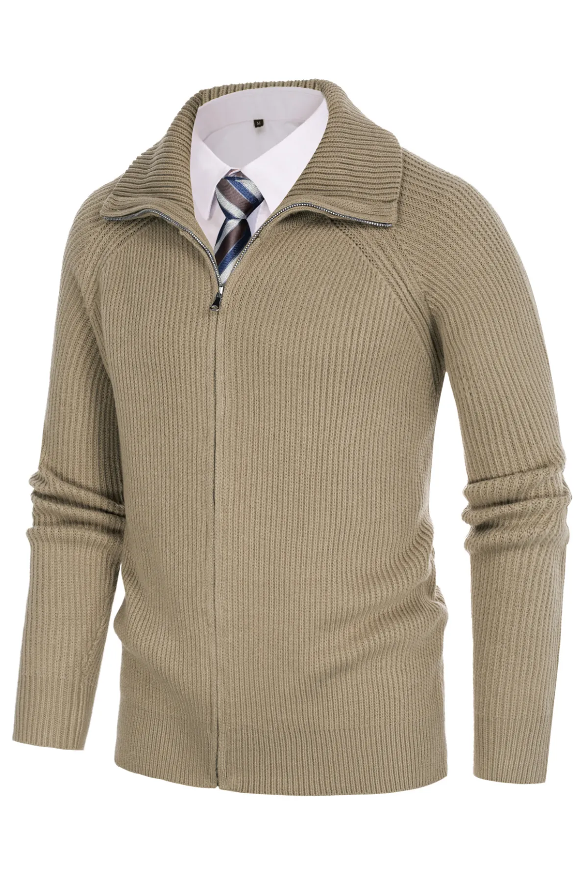 Full Zip Cardigan Sweaters Unisex Lapel Collar Raglan Sleeve Casual Ribbed Sweaters