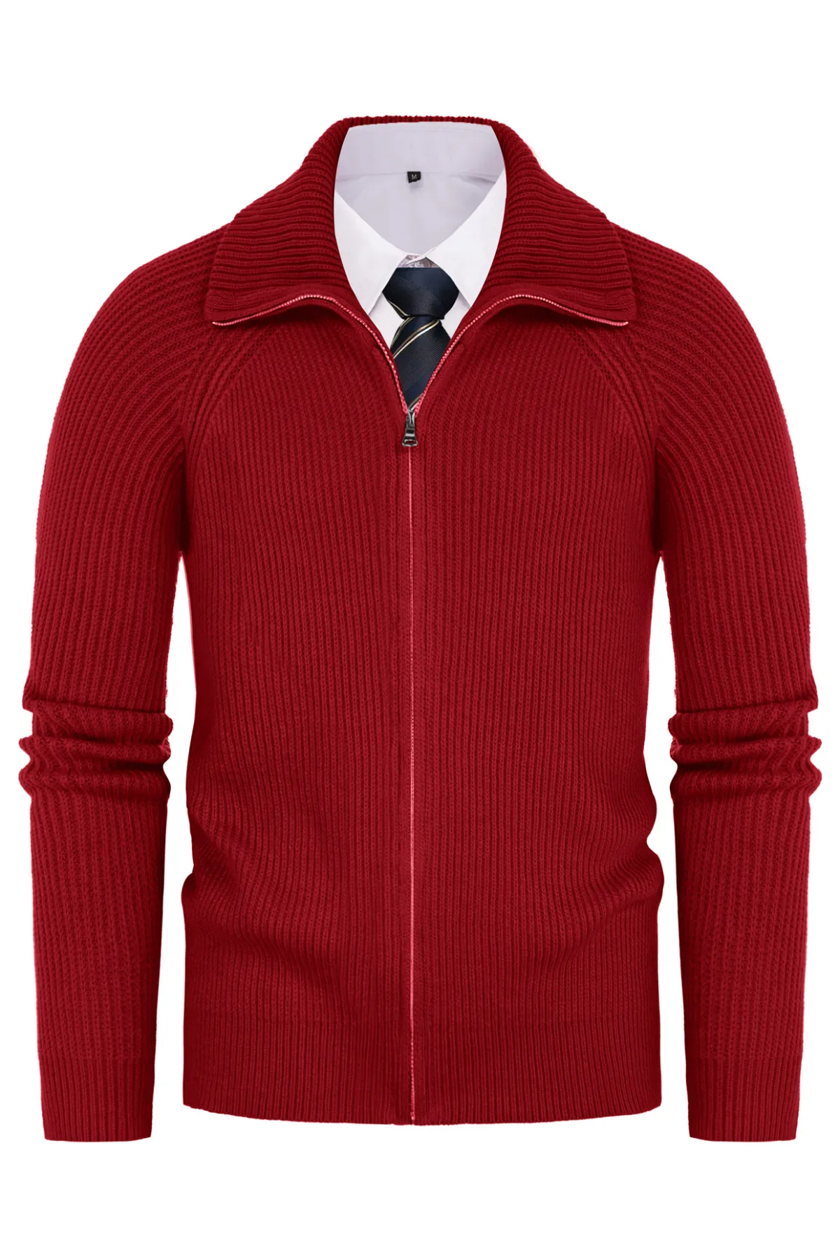 Full Zip Cardigan Sweaters Unisex Lapel Collar Raglan Sleeve Casual Ribbed Sweaters