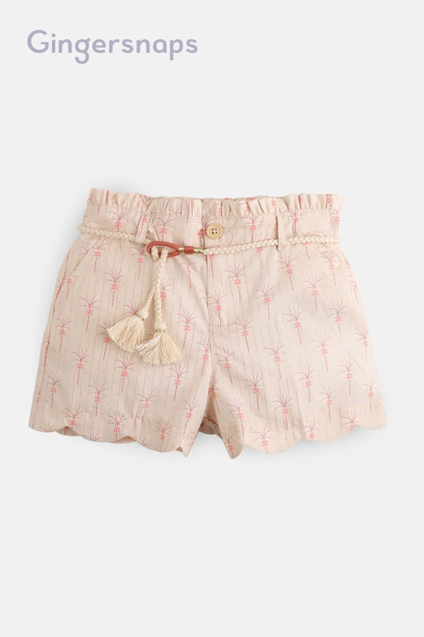 Gingersnaps Shorts with Palm Print and Cord Belt