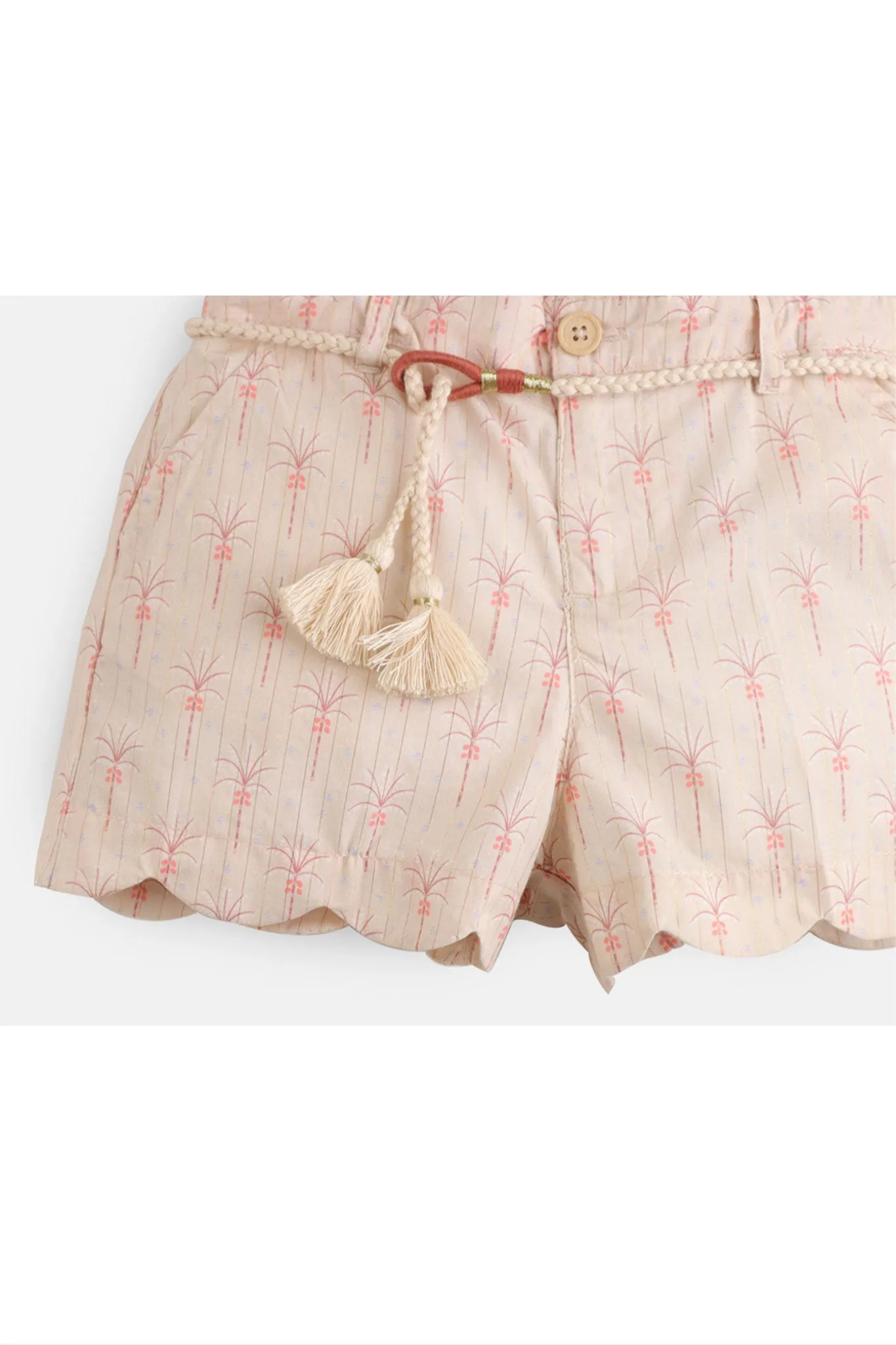 Gingersnaps Shorts with Palm Print and Cord Belt