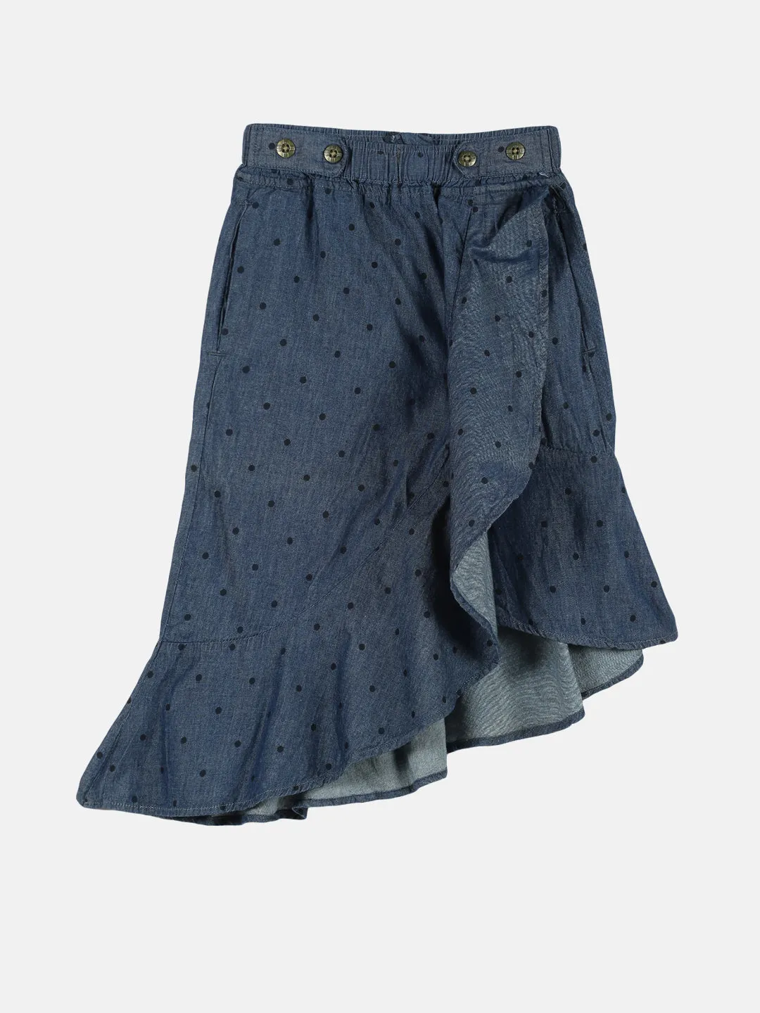 Girls Asymmetrical Ruffle Denim Skirt