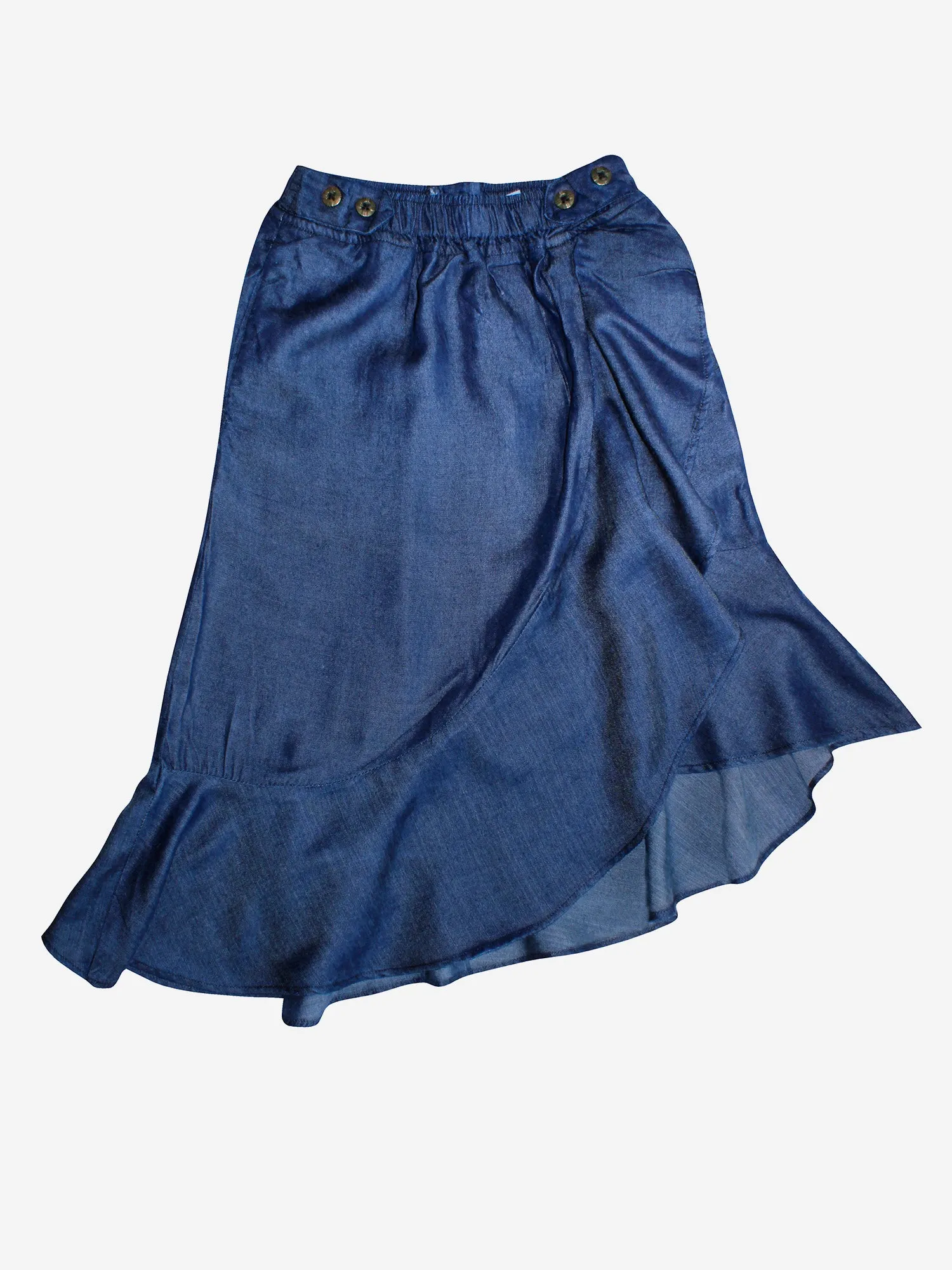 Girls Asymmetrical Ruffle Denim Skirt