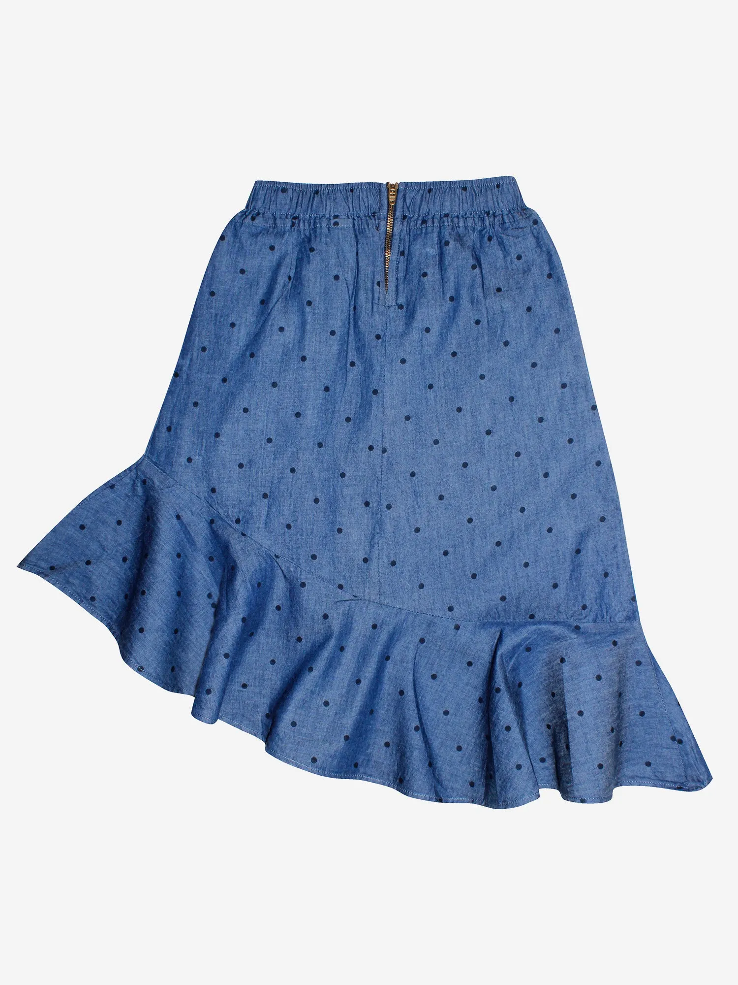 Girls Asymmetrical Ruffle Denim Skirt