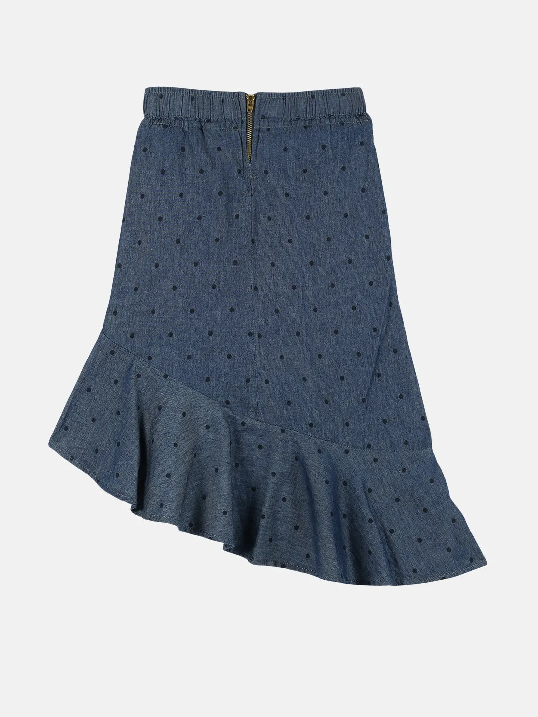 Girls Asymmetrical Ruffle Denim Skirt