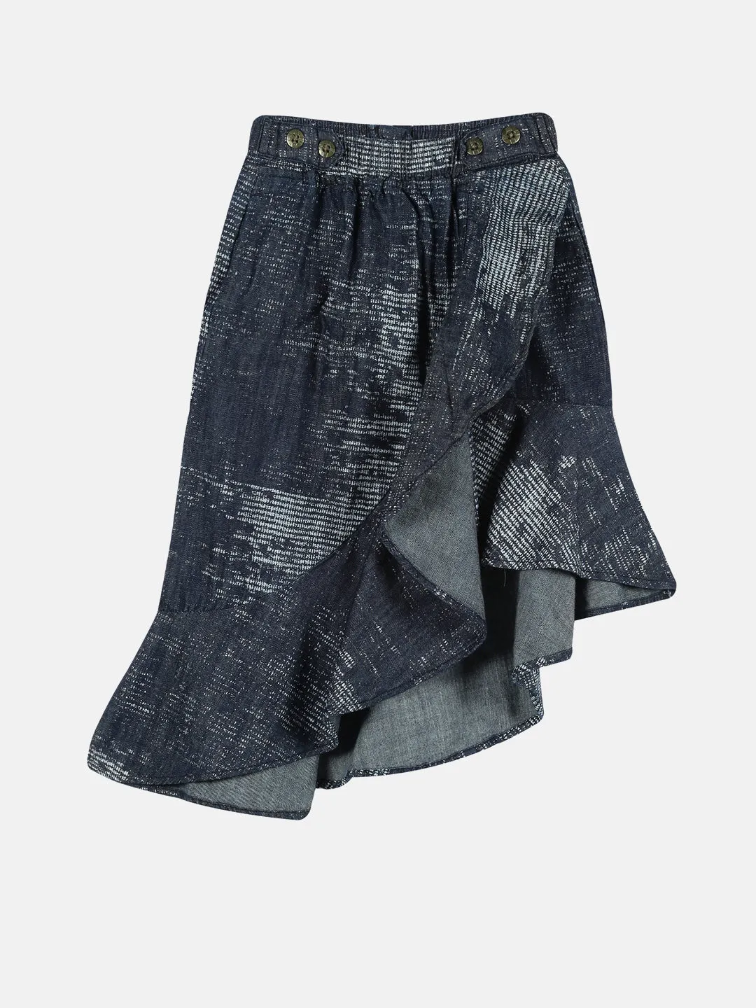 Girls Asymmetrical Ruffle Denim Skirt