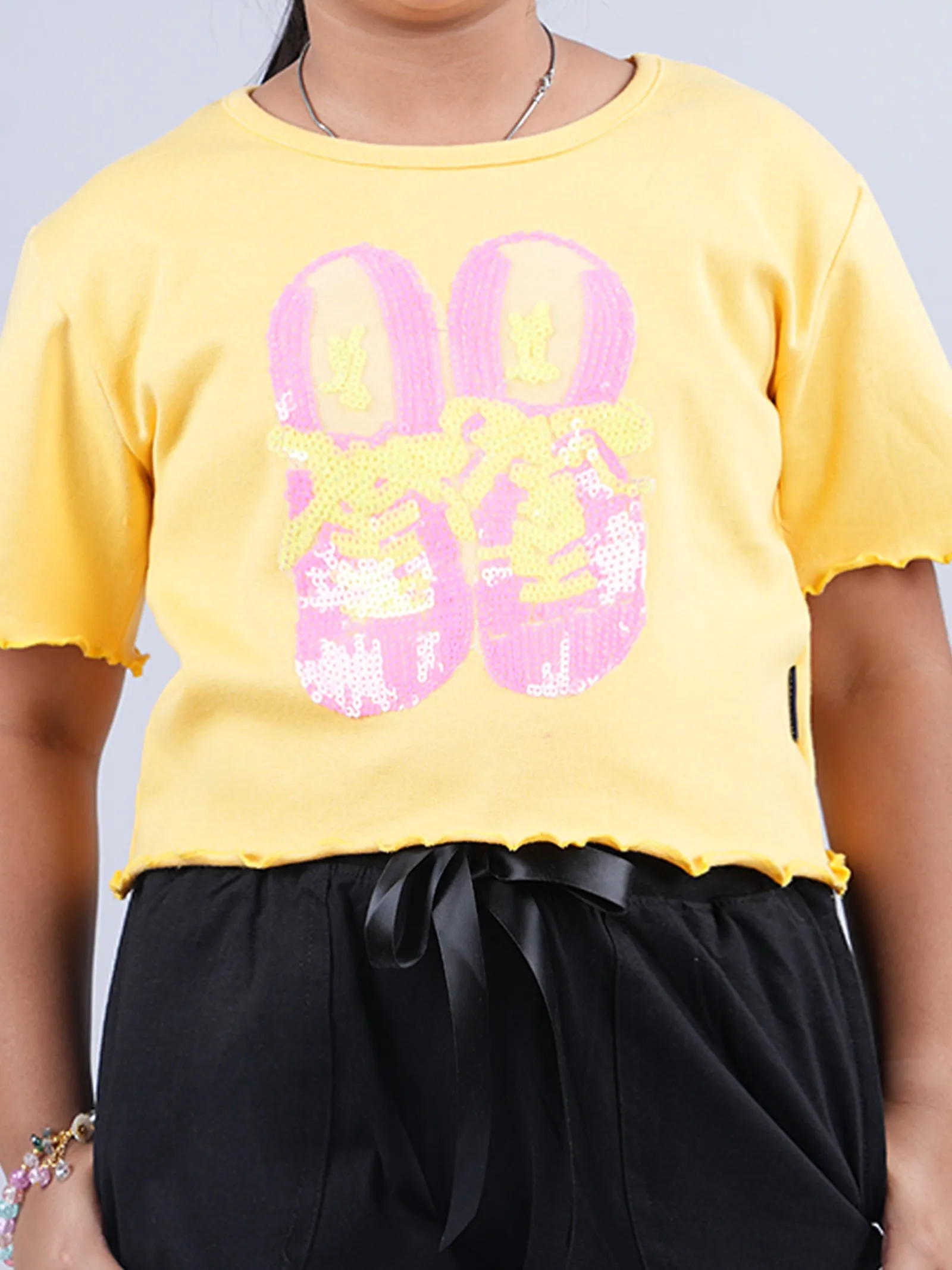 Girls Crop Tee & Over Lap Shorts Set