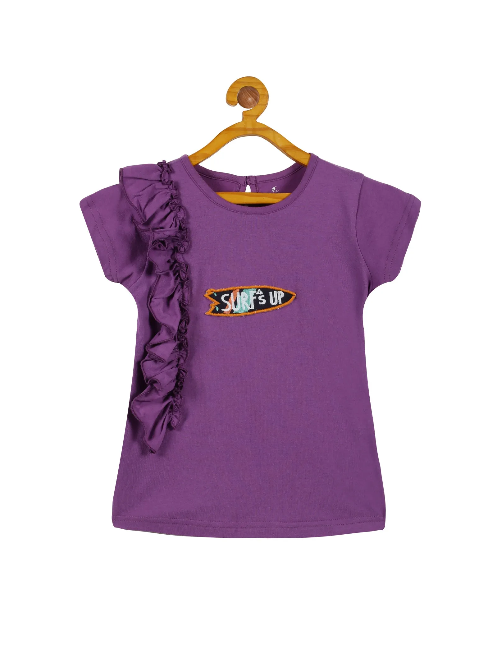 Girls Frill Tee with Badge & Knit Hot Shorts With Back Pocket Set