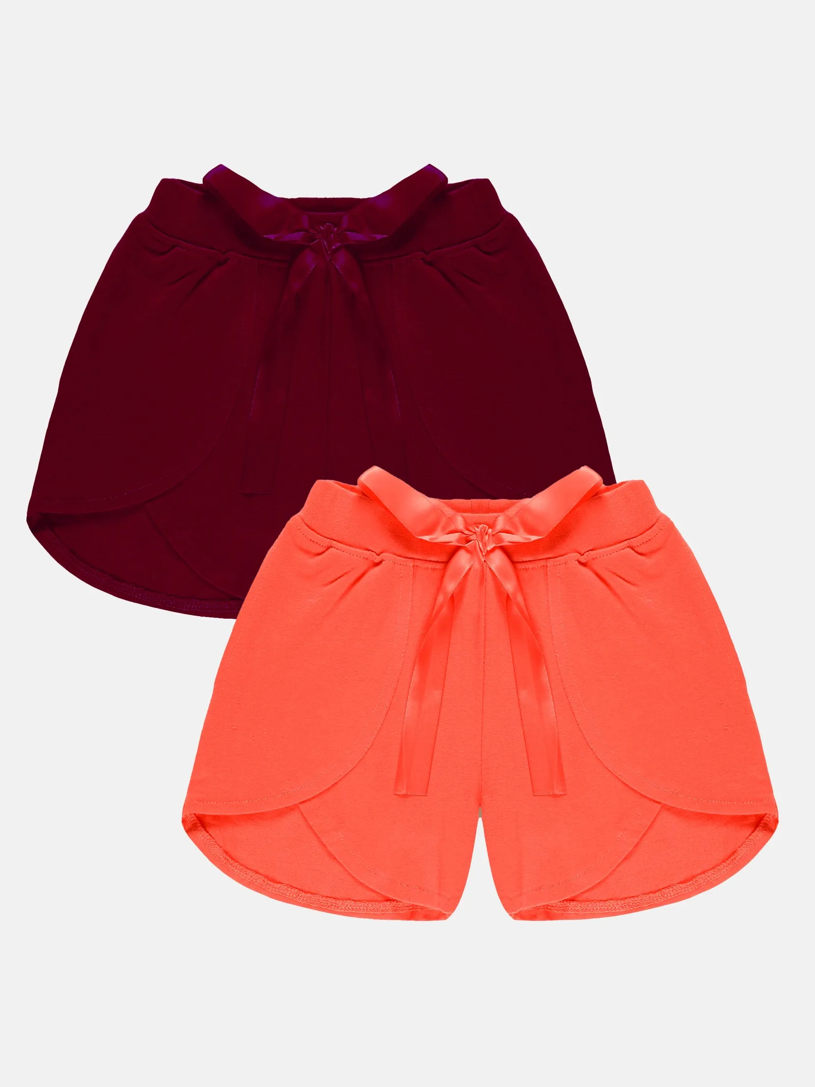 Girls Over Lap Shorts With Bow Pack Of 2