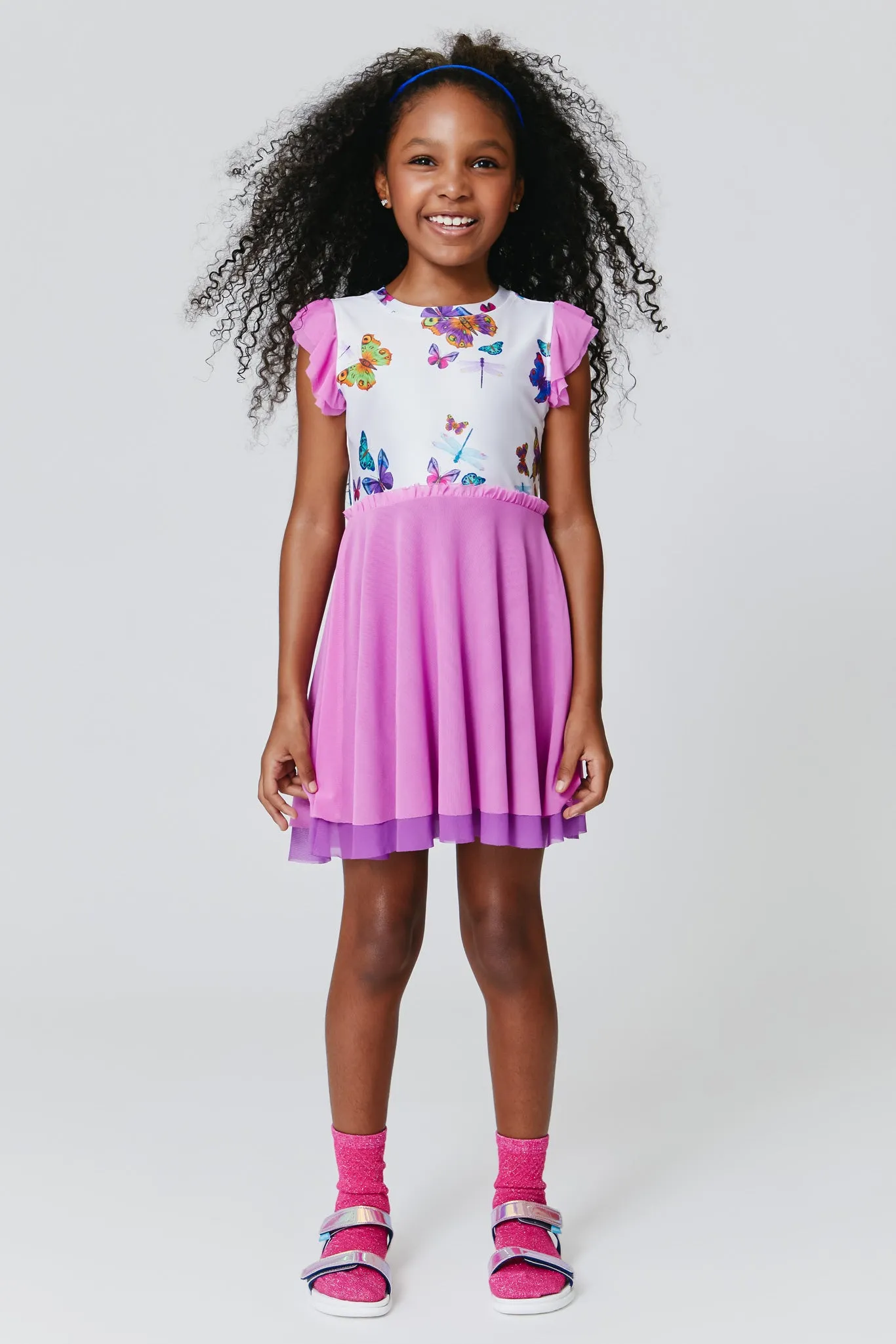 Girls Princess Dress in Sugar Swizzle Neon Butterflies