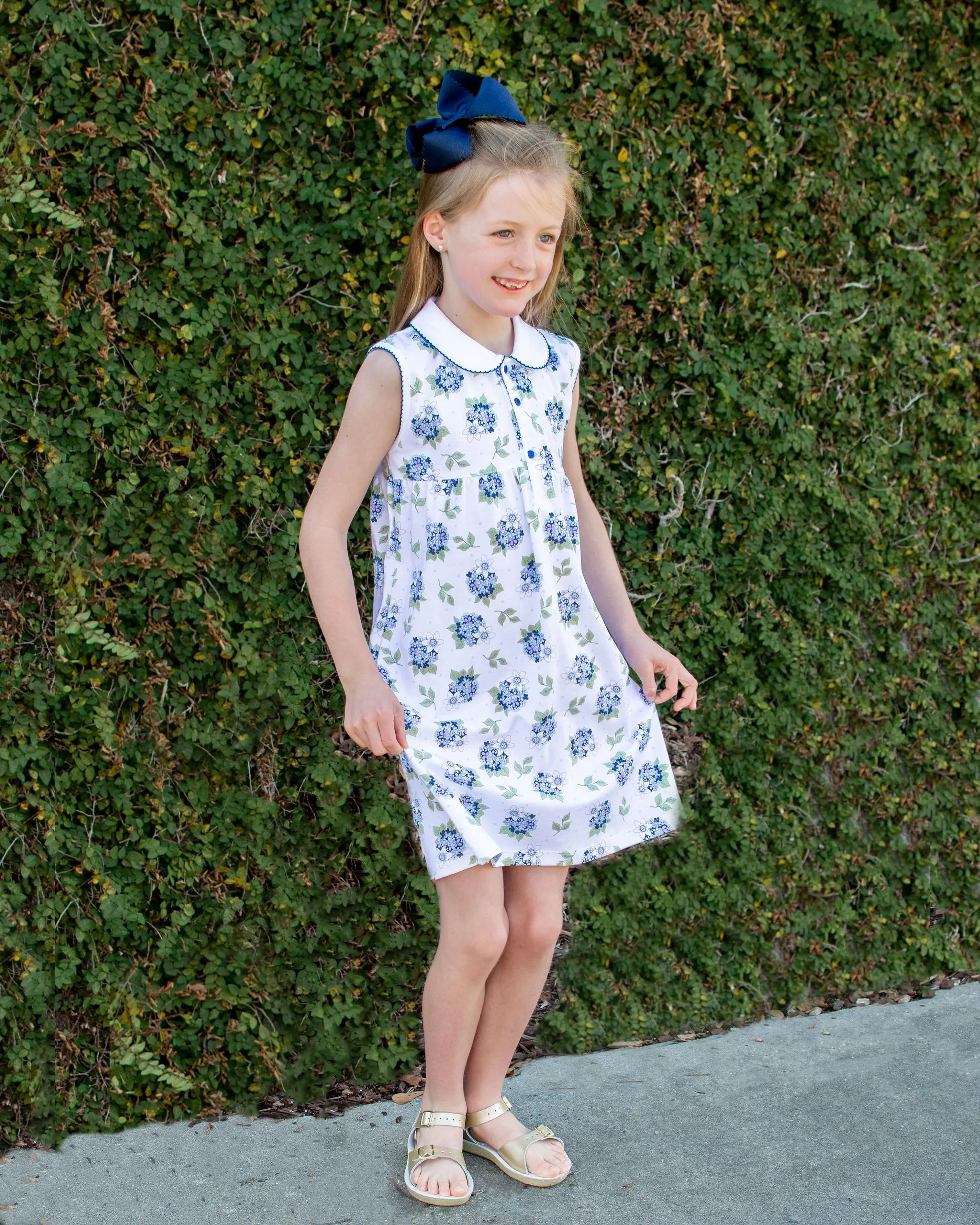 Girl's "Hydrangea" Floral Print Button Dress