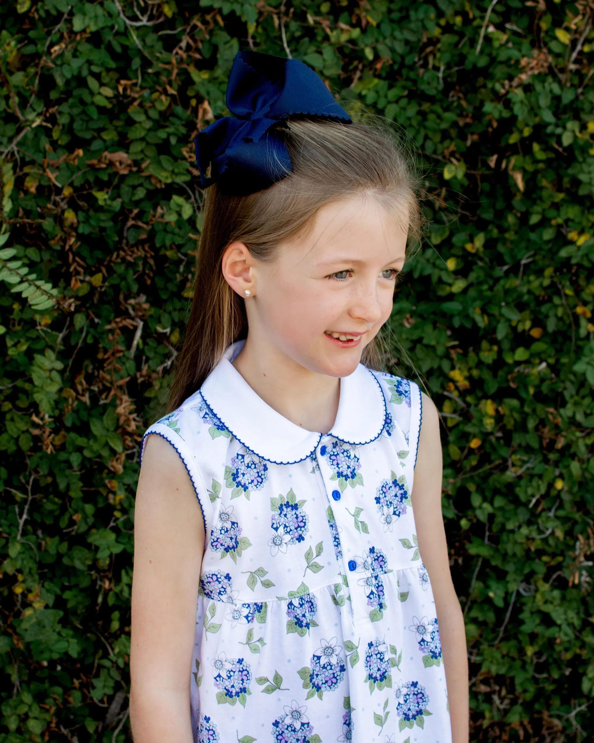 Girl's "Hydrangea" Floral Print Button Dress