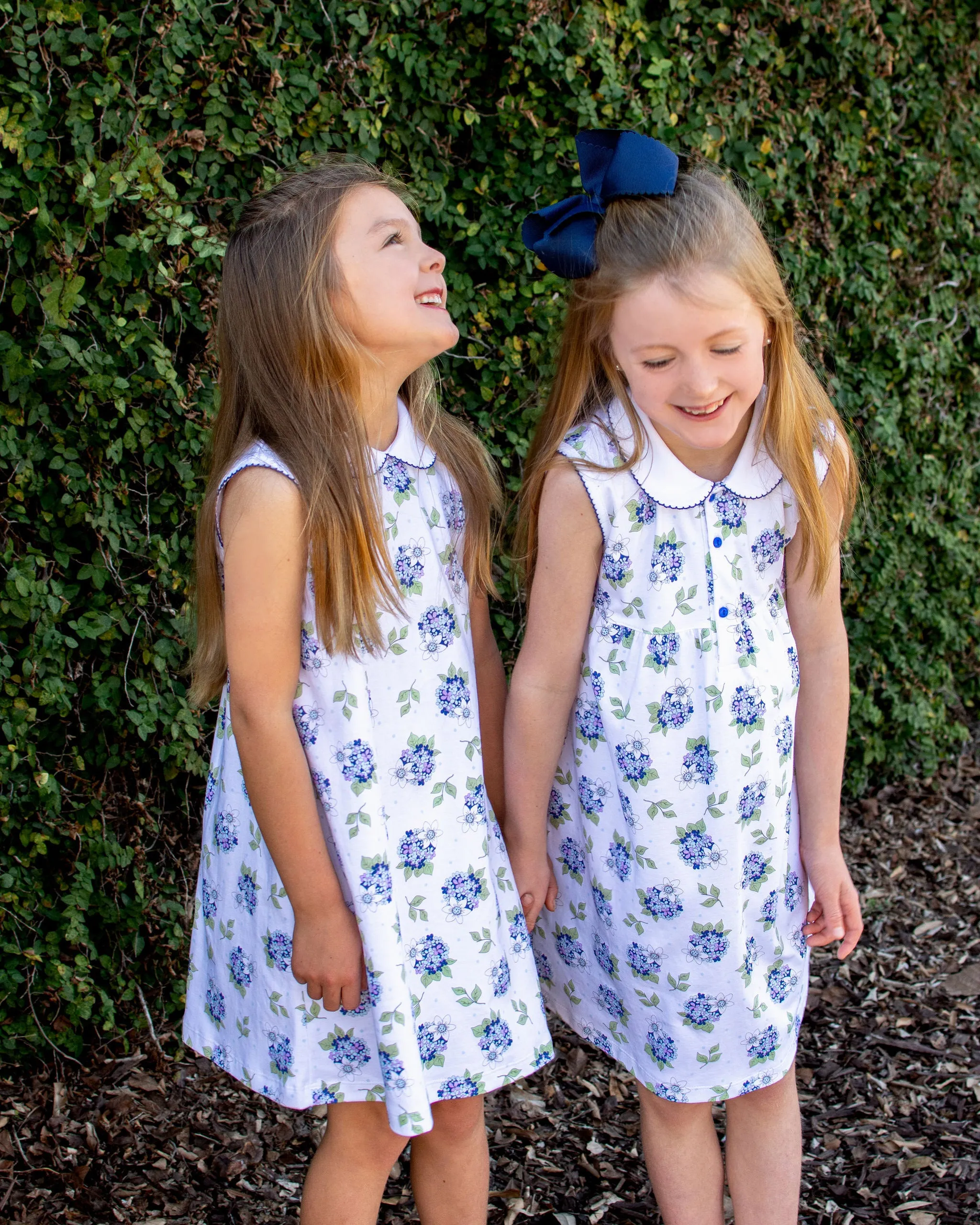 Girl's "Hydrangea" Floral Print Button Dress