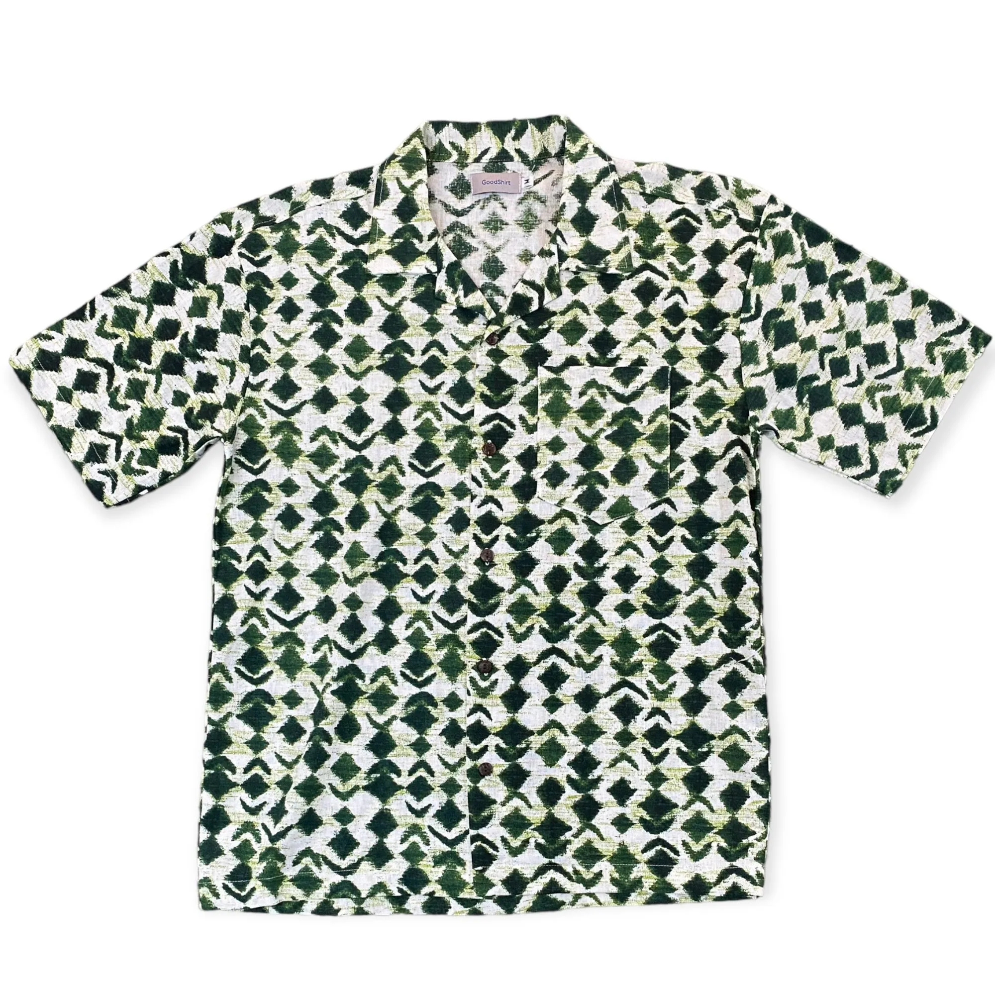 Good Shirt Short Sleeve Open Collar Shirt - Green Abstract