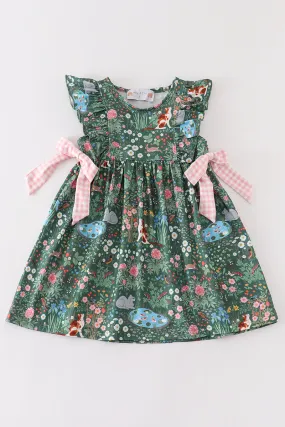 Green floral cat ruffle dress