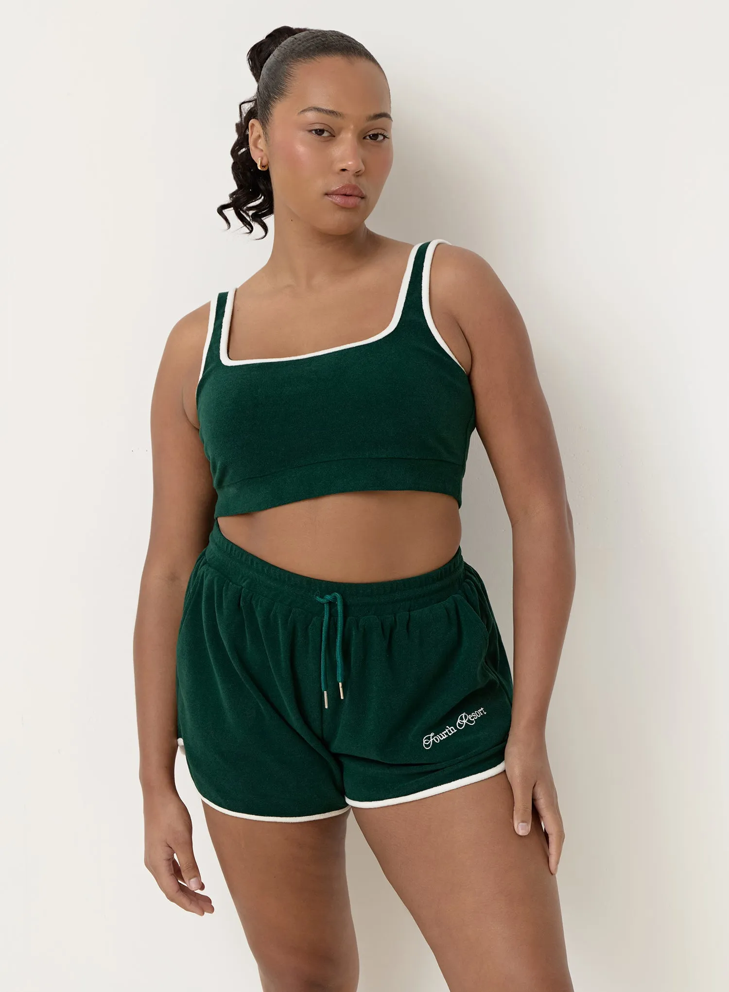 Green Towelling Fourth Resort Club Crop Top- Ella