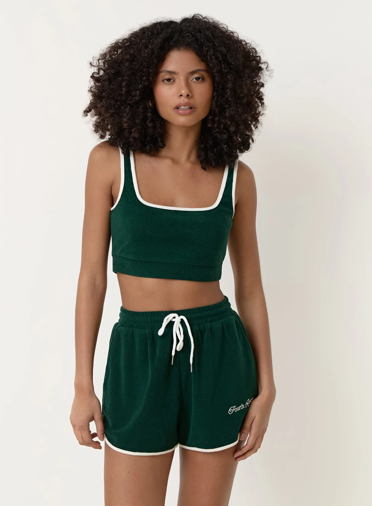 Green Towelling Fourth Resort Club Crop Top- Ella