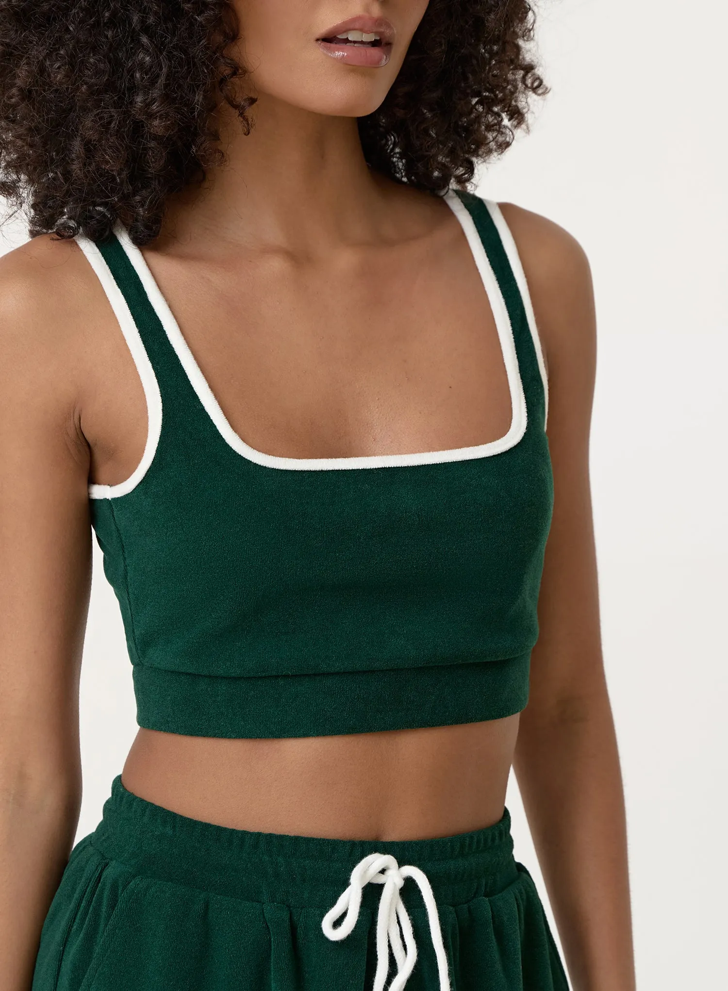 Green Towelling Fourth Resort Club Crop Top- Ella