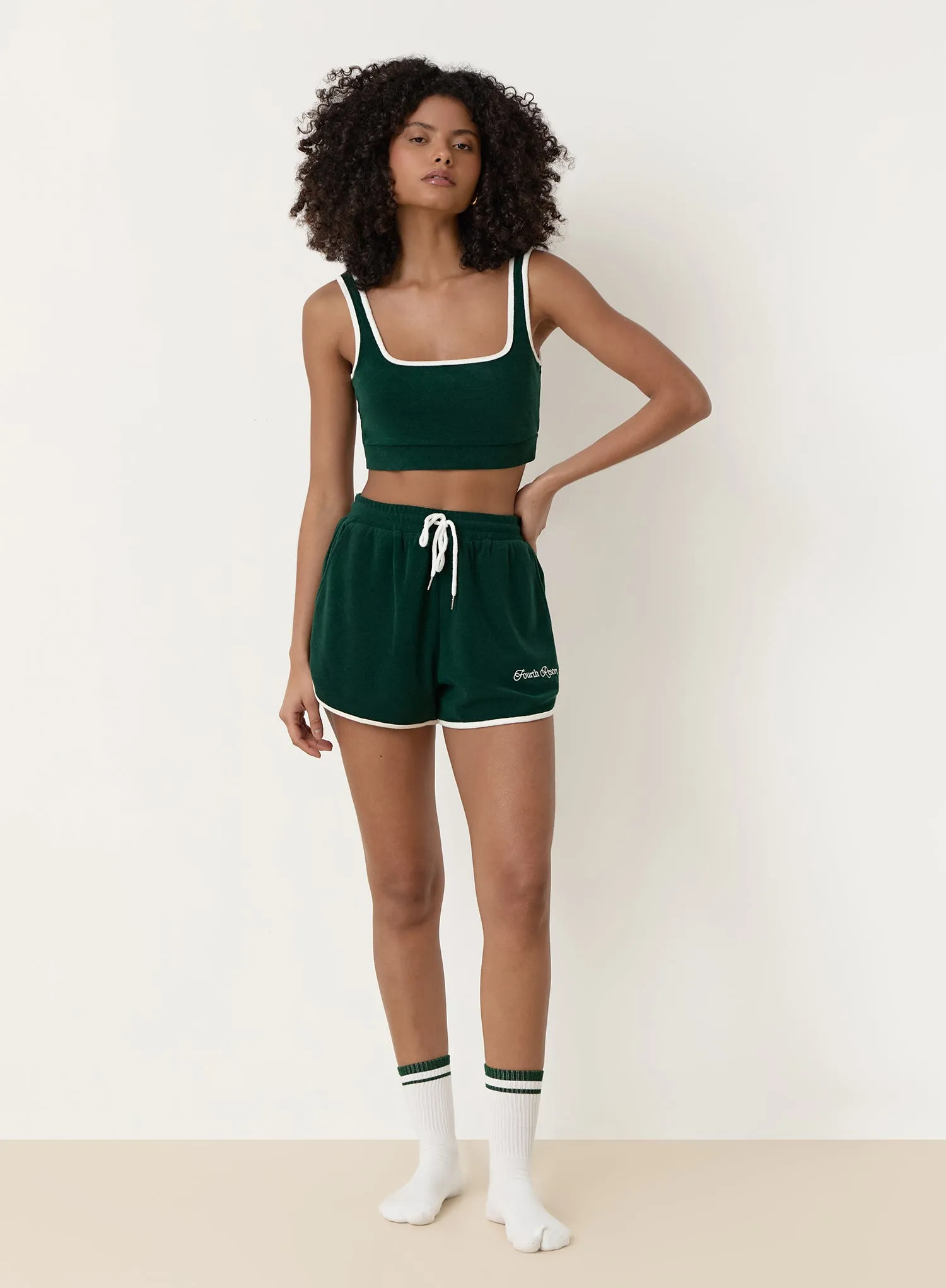 Green Towelling Fourth Resort Club Crop Top- Ella