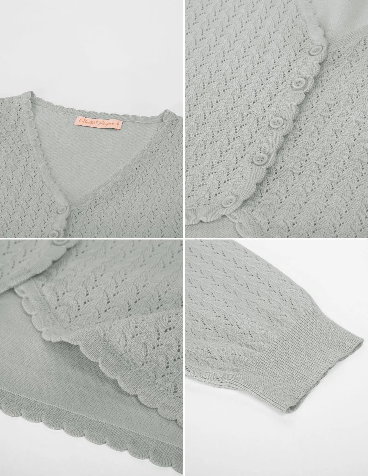 Hollowed-Out Cardigan 3/4 Sleeve V-Neck Button-up Knitwear